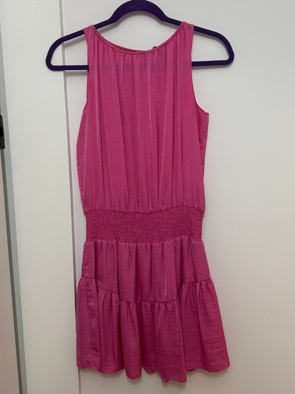 Pink Smocked Waist Satin Dress